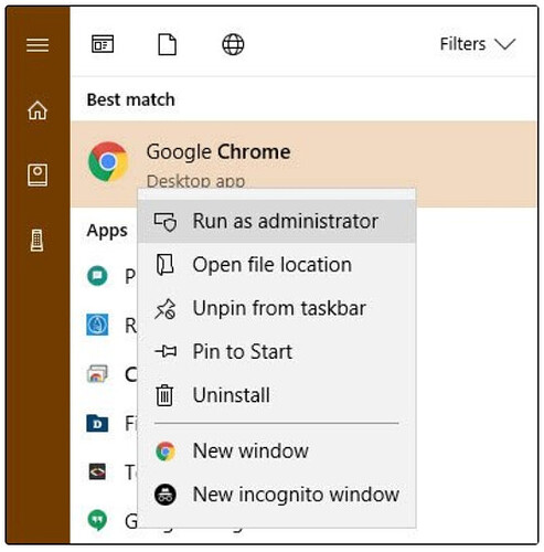 Run Chrome as an administrator