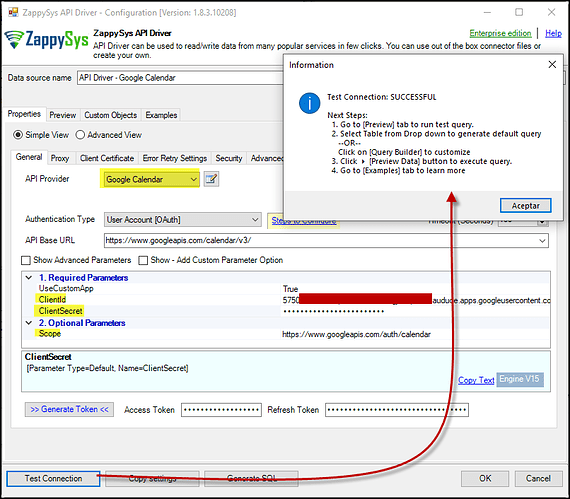 Google CalendarConnector configuration