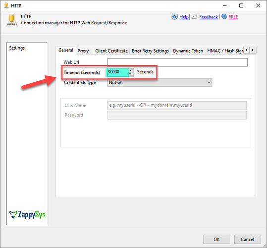 ZappSys HTTP Connection - Timeout Setting