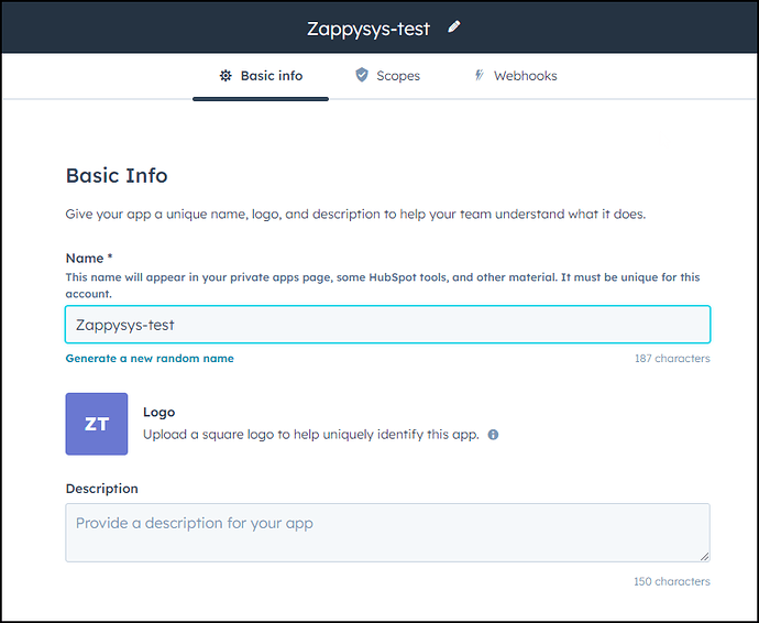 HubSpot Create private app