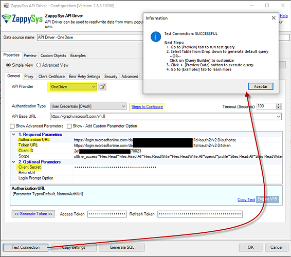 Generate Token and Test Connection