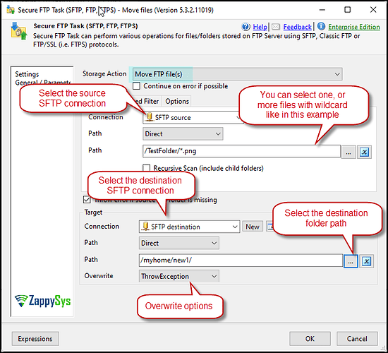 SFTP task configuration, Move FTP files action