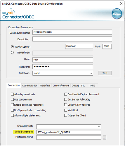 MySQL connection with ODBC