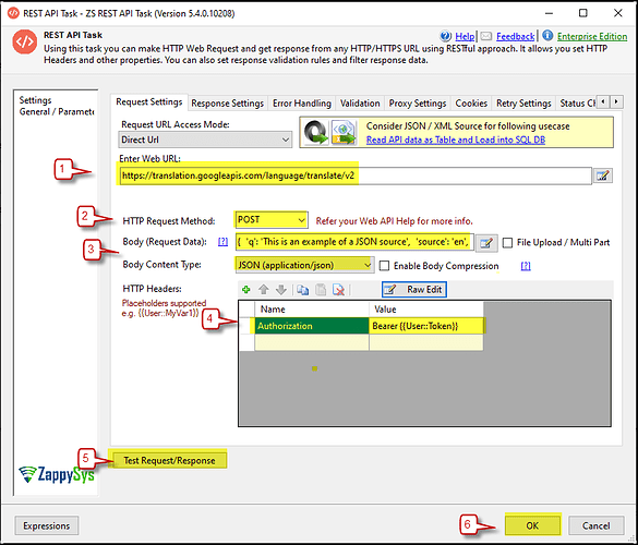 REST API Task Configuration