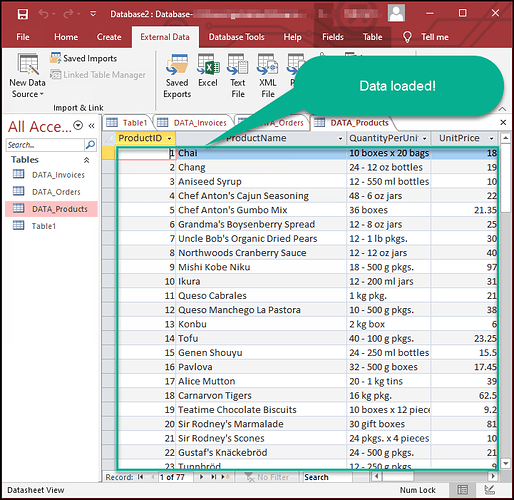 MS access example 1