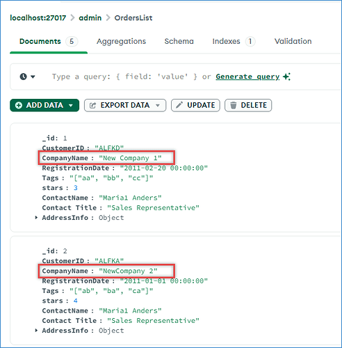 MongoDB update rows
