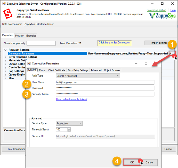SalesForce Connection Settings