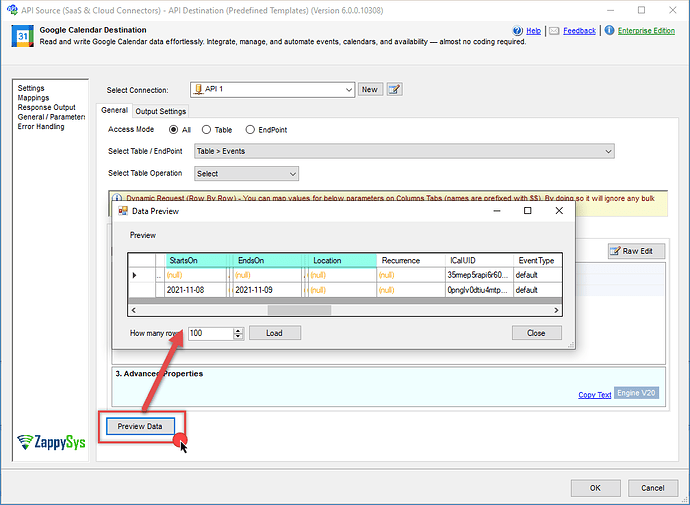 Google Calendar connector - Output example