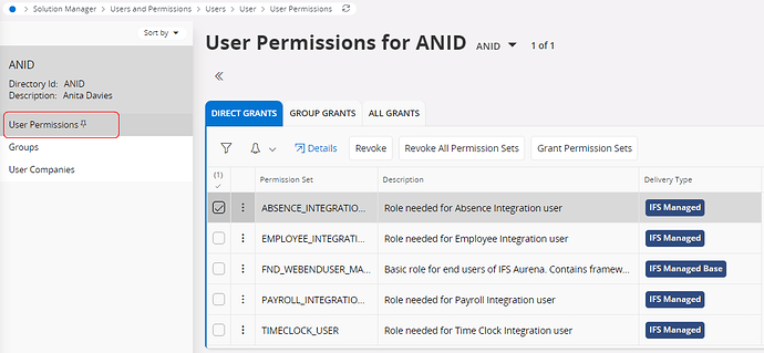 Service User → Permission Sets