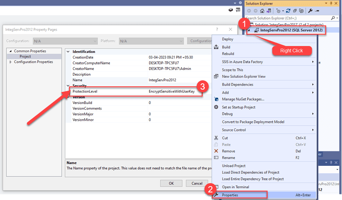 ackageProtectionLevel back to default (i.e EncryptSensitiveUsingUserKey)