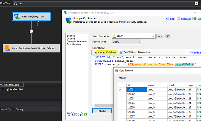 Read PostgreSQL in SSIS - Use Variable for dynamic SQL