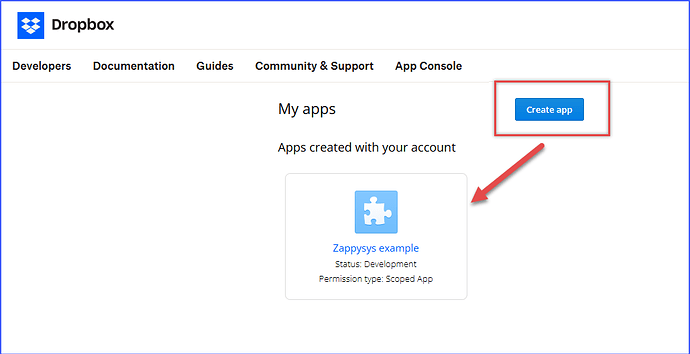 Dropbox Developer Page