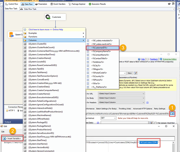 SSIS Web API Destination - make URL dynamic (Using Column Placeholder from Upstream)