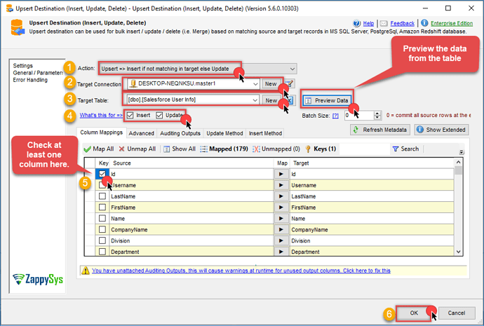 Upsert destination configuration