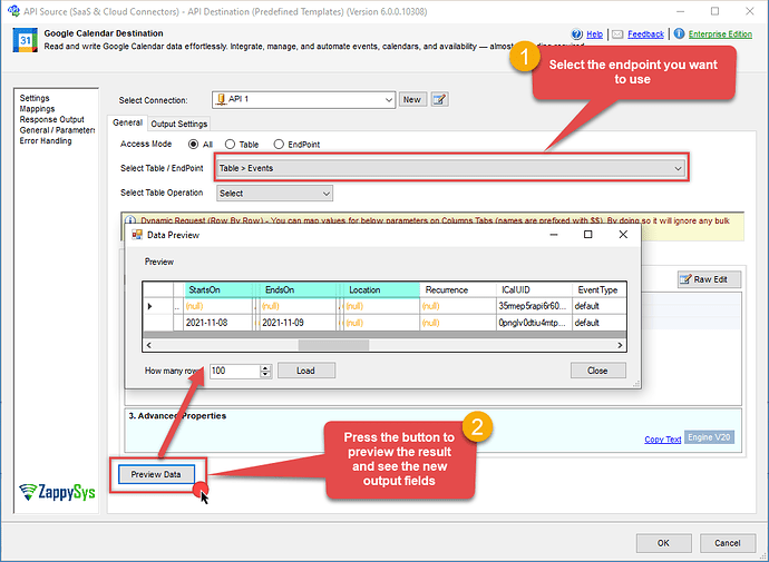 Google Calendar connector - Output example