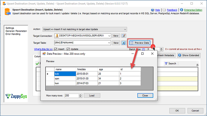 Preview the data from the table