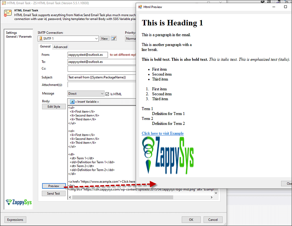 ssis send html formatted email