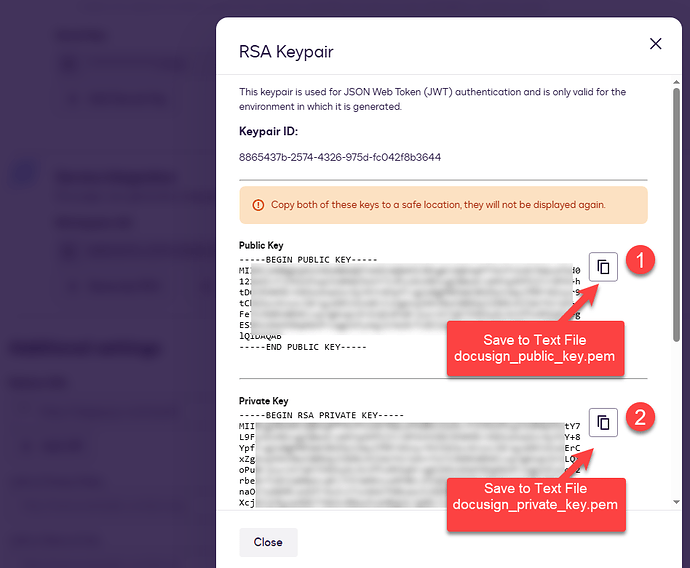 Saving DocuSign RSA Public / Private Key to PEM format in file for JWT Auth