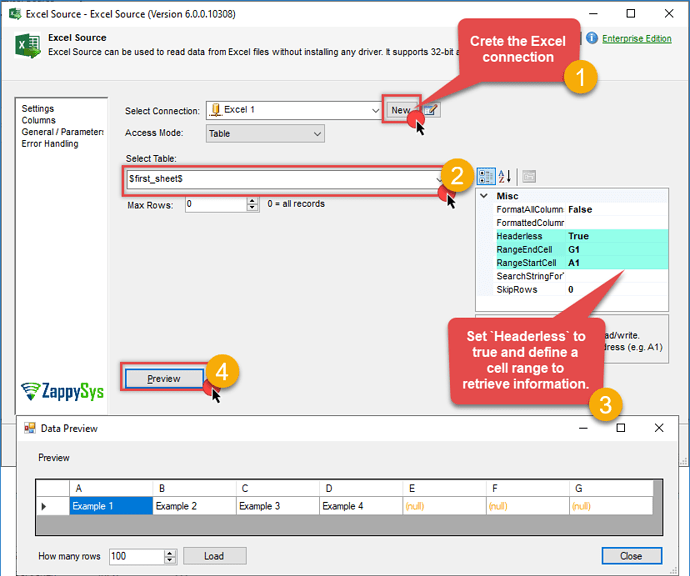 Excel source configuration
