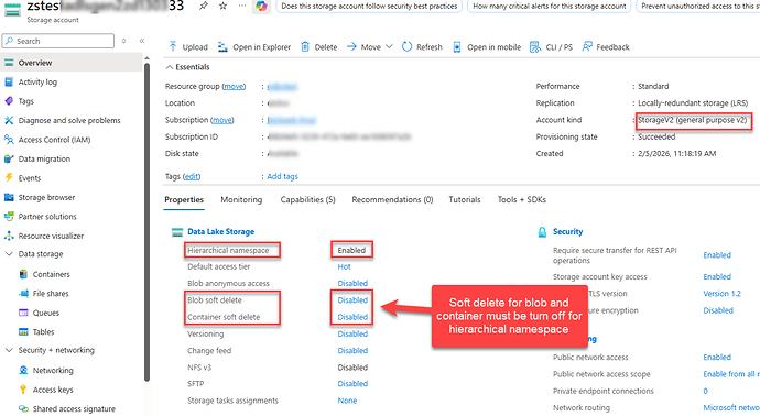 How to enable hierarchical namespace option in Azure Blob Storage - ADSL Gen2