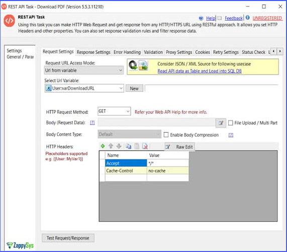 Download PDF - Request Settings tab