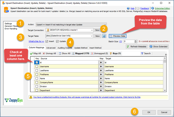 Upsert destination configuration
