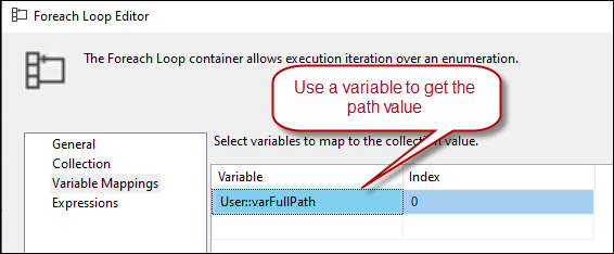 Foreach Loop container variable Mappings
