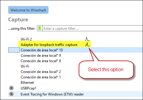 Select an option in Wireshark