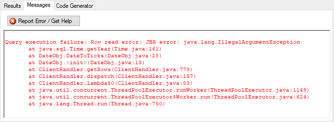 Error for Time DataType