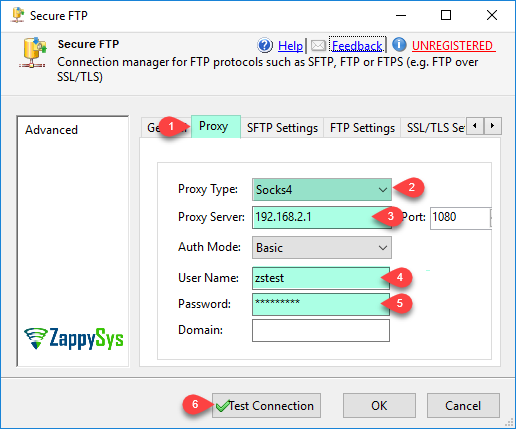 SFTP Connection proxy tab
