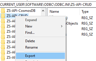 Export Registry node - ODBC User DSN