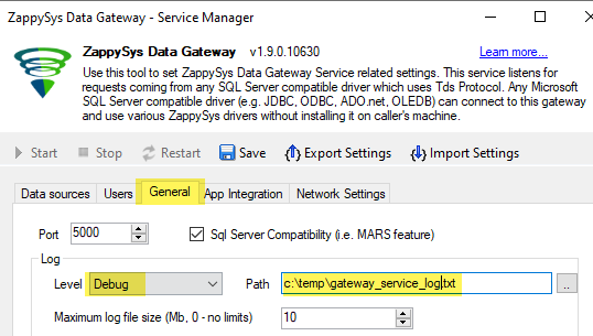 Enable Gateway Level Service Log