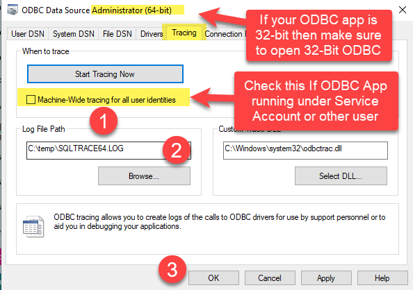 ODBC Tracing - System Level Option