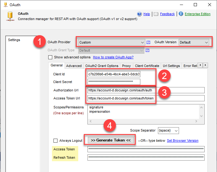 DocuSign OAuth Connection UI