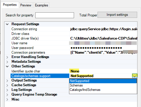 Quoted Identifier, Catalog and Schema Settings