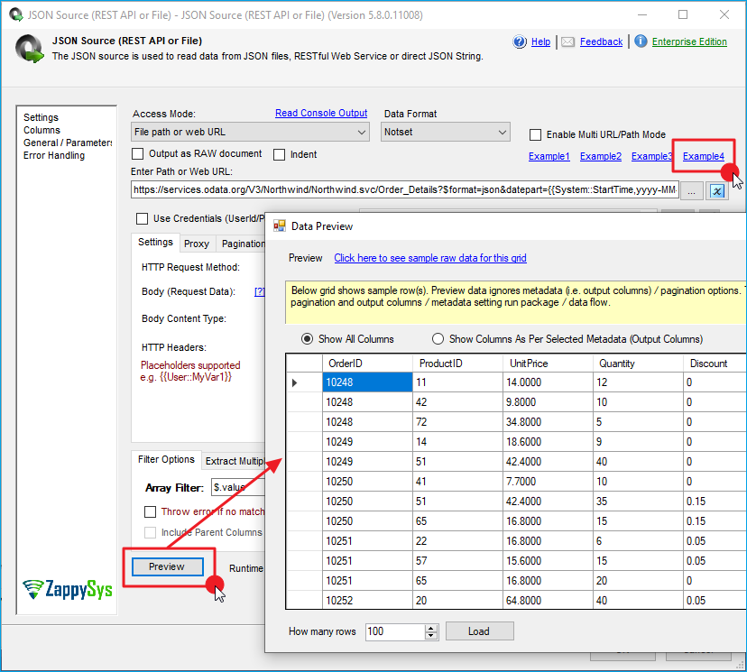 JSON source configuration