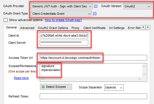 DocuSign JWT Auth - General Tab
