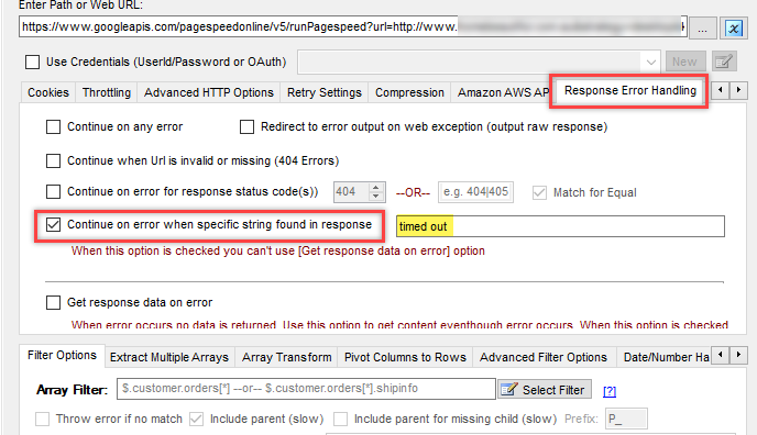 Continue on timeout error message